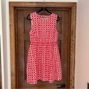 Boden Red and White Geometric Midi Dress